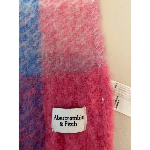 Abercrombie & Fitch Pink Plaid Wool-Blend Scarf With Fringe - Picture 3 of 7